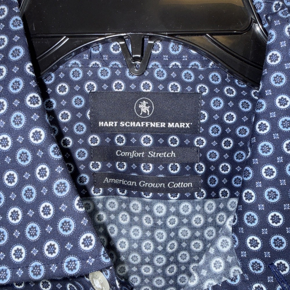 Hart Schaffner Marx Comfort Stretch Button Up Shirt Cotton Size M Blue Circles - Picture 6 of 13